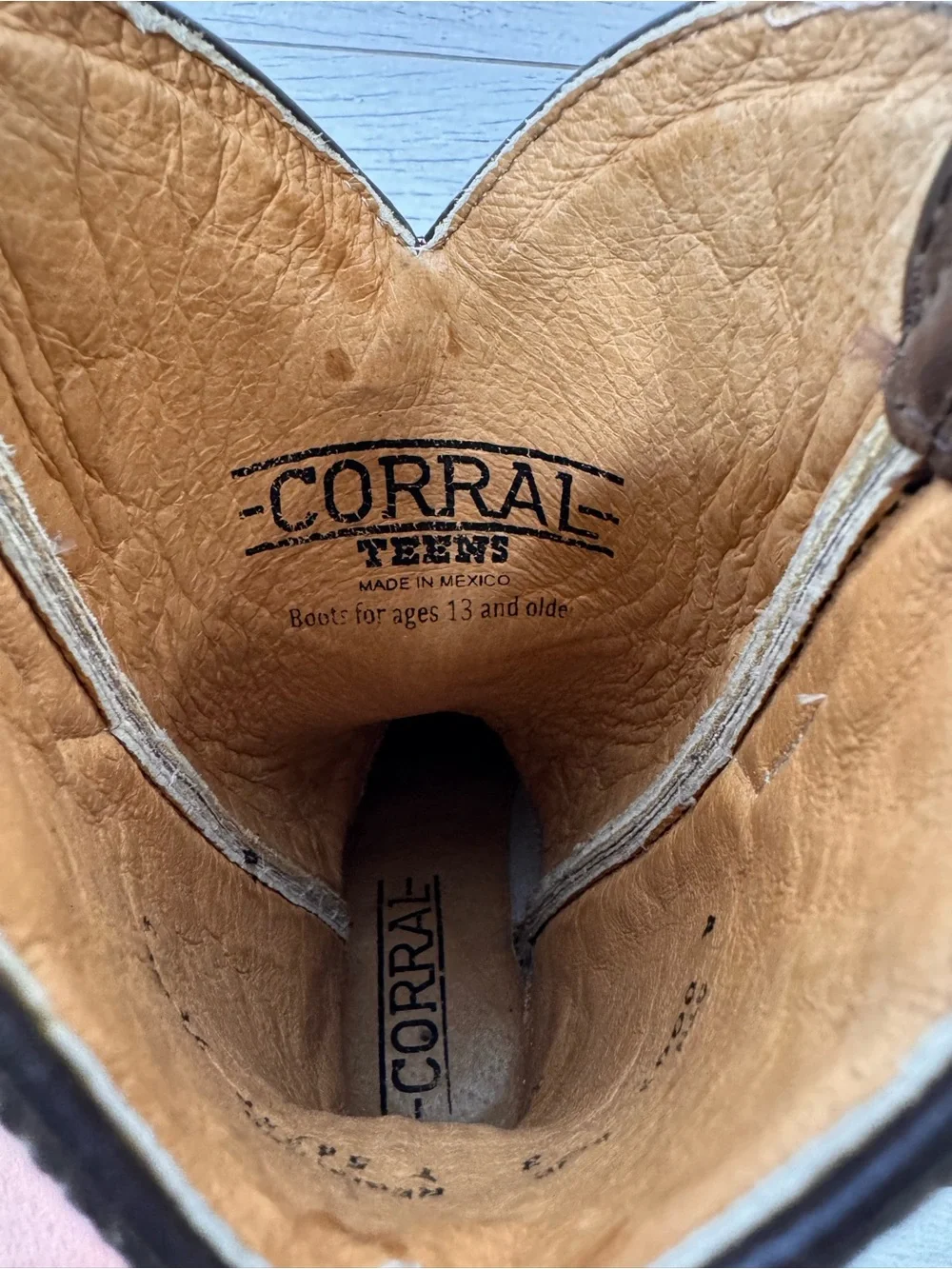 Corral Teens A0007 Western Brown Leather Floral Square Toe Boots Teen Sz 3 T